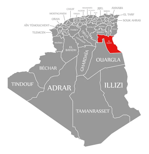 Oued Rosso Evidenziato Nella Mappa Algeria — Vettoriale Stock