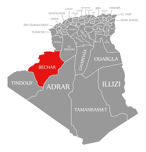 Bechar Rosso Evidenziato Nella Mappa Algeria — Vettoriale Stock