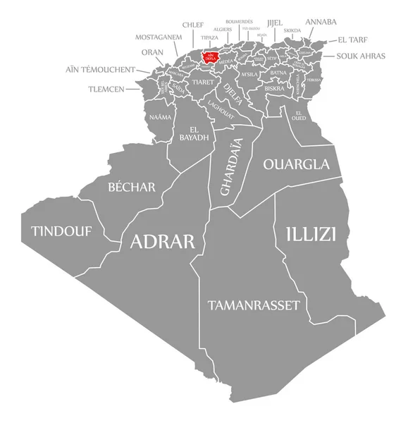 Ain Defla Rosso Evidenziato Nella Mappa Algeria — Vettoriale Stock