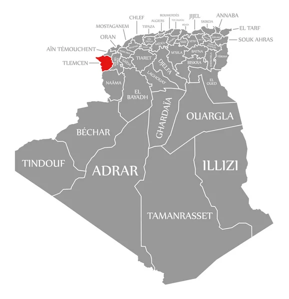 Tlemcen Czerwony Zaznaczony Mapie Algierii — Wektor stockowy