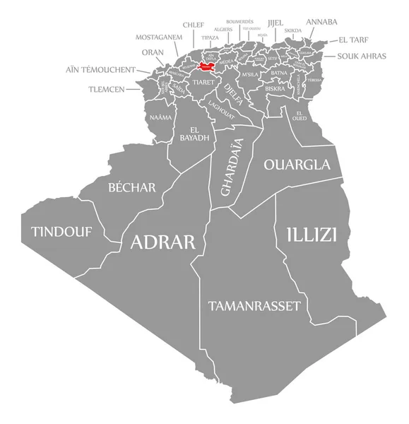 Tissemsilt Rosso Evidenziato Nella Mappa Algeria — Vettoriale Stock