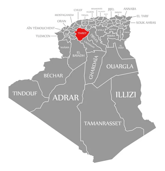 Tiaret Rosso Evidenziato Nella Mappa Algeria — Vettoriale Stock