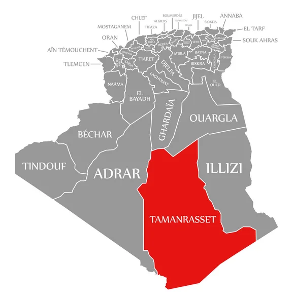 Tamanrasset Rosso Evidenziato Nella Mappa Algeria — Vettoriale Stock