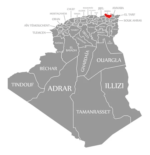 Cezayir Haritasında Skikda Kırmızısı Vurgulandı — Stok Vektör