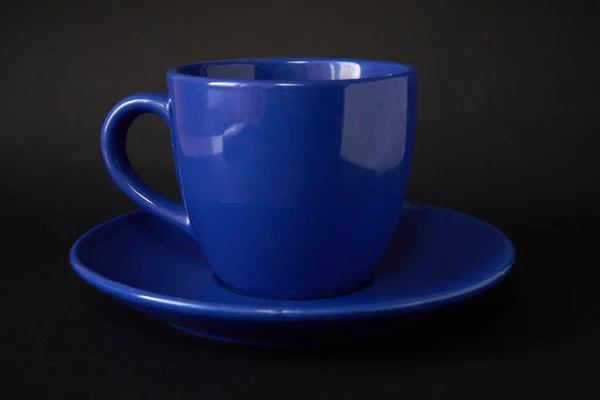 Xícara Café Azul Com Pires — Fotografia de Stock