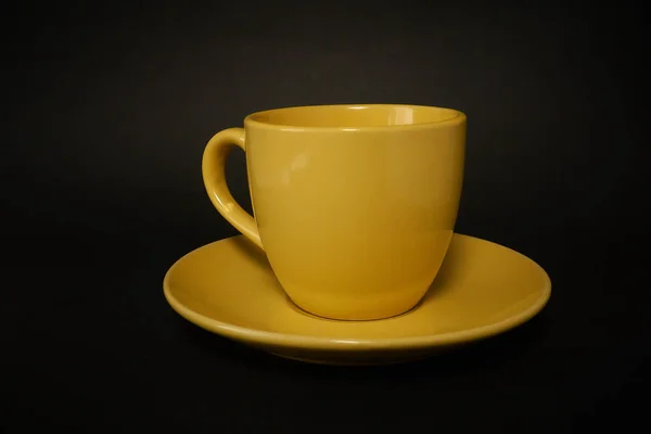 Tasse Café Jaune Avec Soucoupe — Photo