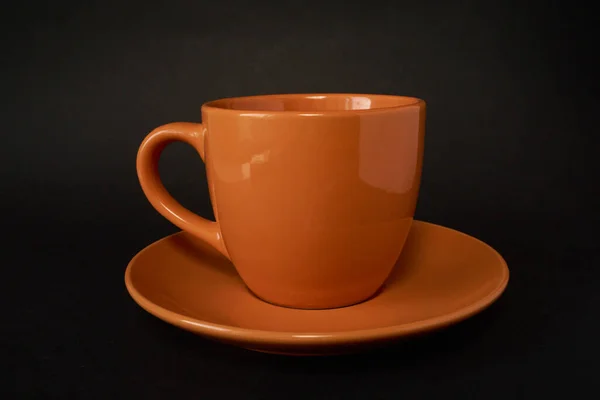 Orange Kaffeetasse Mit Untertasse — Stockfoto