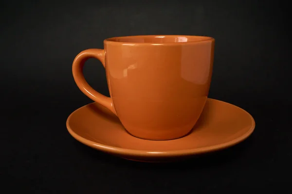 Orange Kaffeetasse Mit Untertasse — Stockfoto