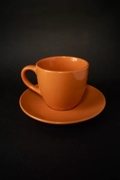 Orange Coffee Cup Saucer — Stock Photo, Image