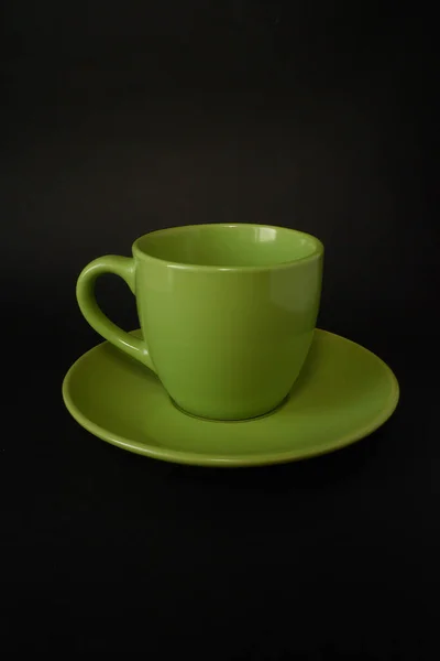 Зеленая Чашка Кофе Блюдцем — стоковое фото