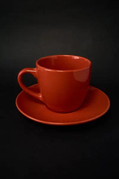Rode Koffiekop Met Schotel — Stockfoto
