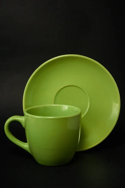 Groene Koffiekop Met Schotel — Stockfoto
