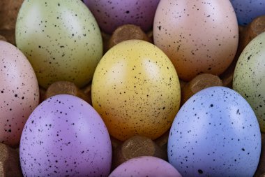 Bir tepside Paskalya çok renkli ödemler, güzel, parlak, paskalya arkaplanı.