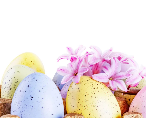 Eggs Spring Flowers Decor Colorful Easter Background — Stock Photo, Image