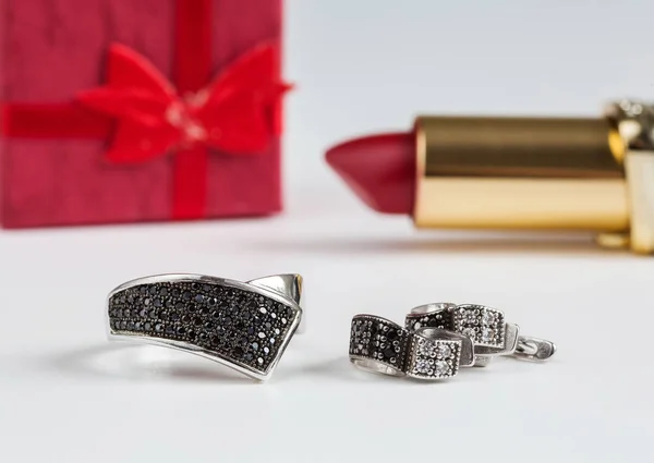 Ring, oorbellen-sieraden — Stockfoto