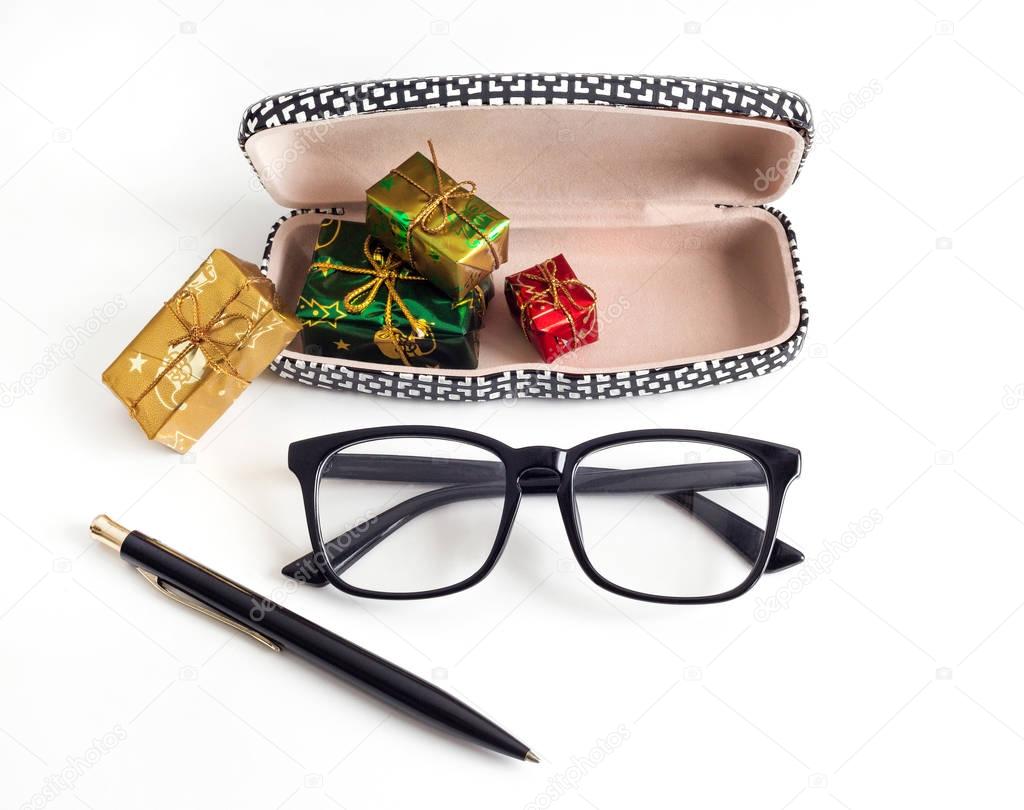 Business Christmas: pen, glasses