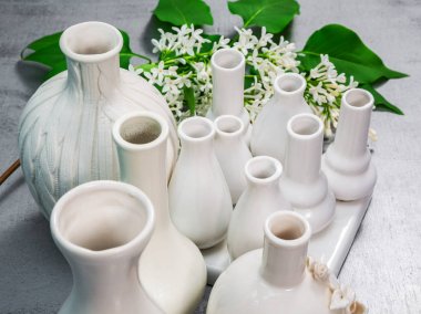 Porselen vazolar leylak dalı ile