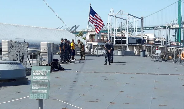 Los Angeles Nave Guerra Iowa Aulas Convés Navio Guerra Com — Fotografia de Stock