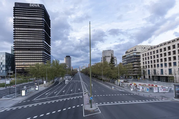 Eerily Empty Paseo Castellana One Madrid Main Avenues Evening Total — Stock Photo, Image