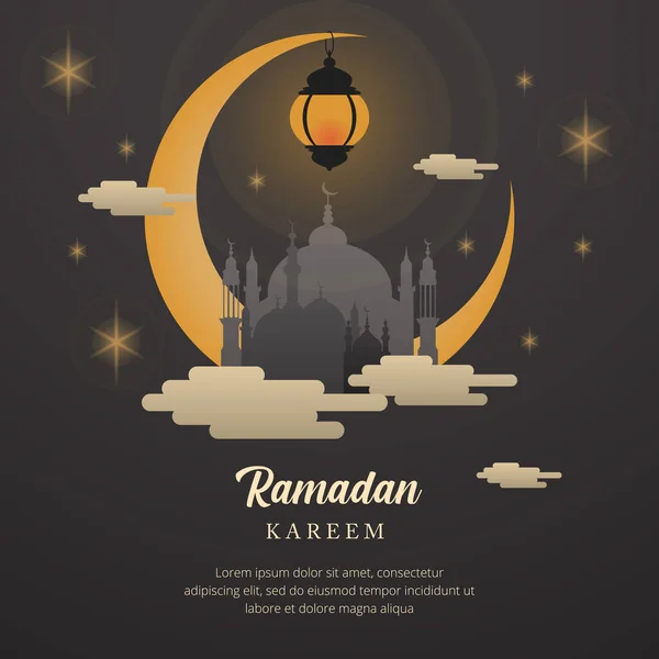 Illustration Vector Graphic of Ramadan Kareem with Mosque in the Moon