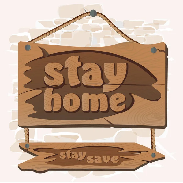 Dřevěný Nápis Zůstaň Doma Zůstaň Bezpečí — Stockový vektor