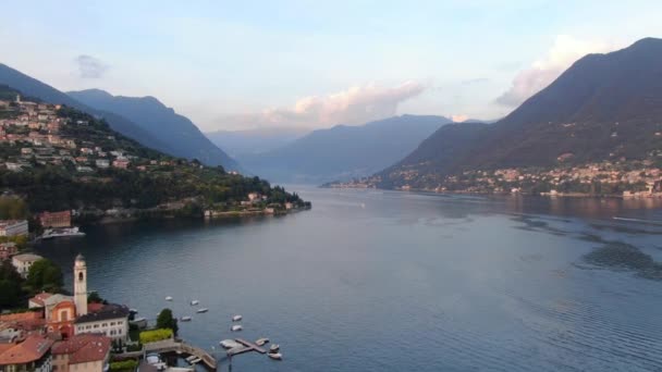 Vue Aérienne Bel Endroit Sur Lac Côme Avec Des Bateaux — Video