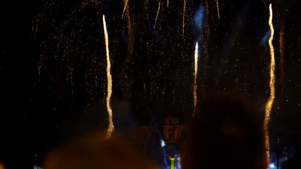 Video Von Feuerwerkskörpern Menschenmenge — Stockvideo