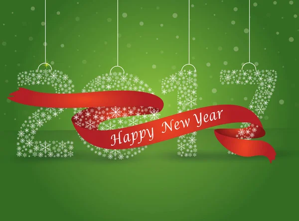 Feliz año nuevo 2017, el número hecho con copos envueltos en rojo — Vector de stock