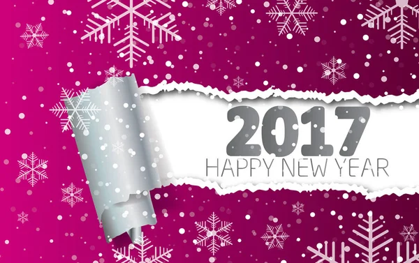 Happy New Year 2017. Background with snowflakes and torn paper. — Stock Vector