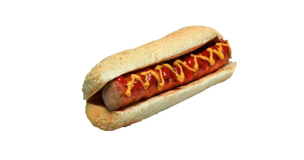 Hot Dog Grill mit Senf isoliert auf weißem Hintergrund. — Stockfoto