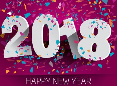 Düşen konfeti ile yeni yıl Happy 2018. Vektör kağıt illustr