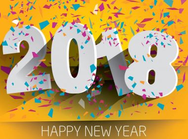 Düşen konfeti ile yeni yıl Happy 2018. Vektör kağıt illustr