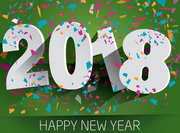 Happy 2018 nyår med fallande konfetti. Vector papper illustr — Stock vektor