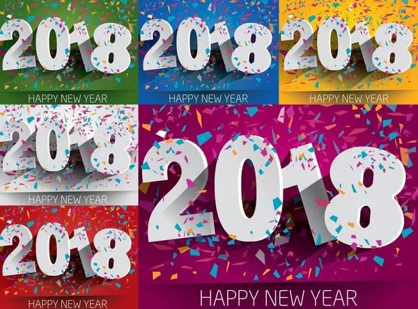 Kollektionen Happy 2018 nyår med fallande konfetti. Vector pa — Stock vektor