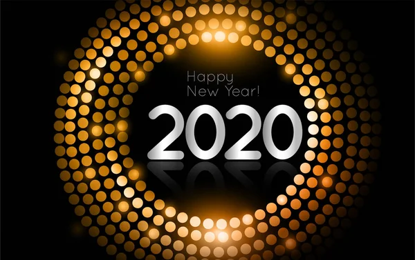 Vector Feliz Año Nuevo 2020 Marco Luces Disco Oro — Archivo Imágenes Vectoriales