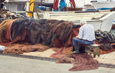 Yerel liman Palermo 'da balık ağları