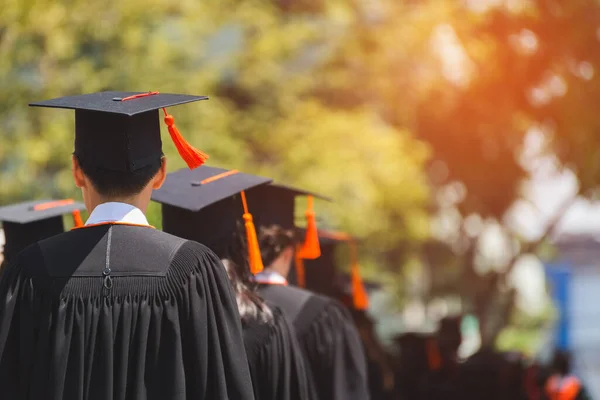 Πίσω Όψη Των Αποφοίτων Ενταχθούν Στην Τελετή Αποφοίτησης Στο Πανεπιστήμιο — Φωτογραφία Αρχείου
