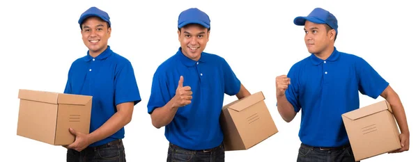 Joven Asiático Entrega Hombre Azul Uniforme — Foto de Stock