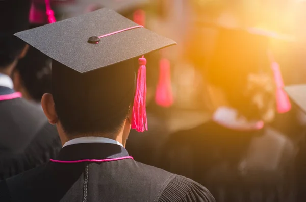 Achteraanzicht Van Afgestudeerden Sluit Aan Bij Afstudeerceremonie Aan Universiteit Onderwijs — Stockfoto