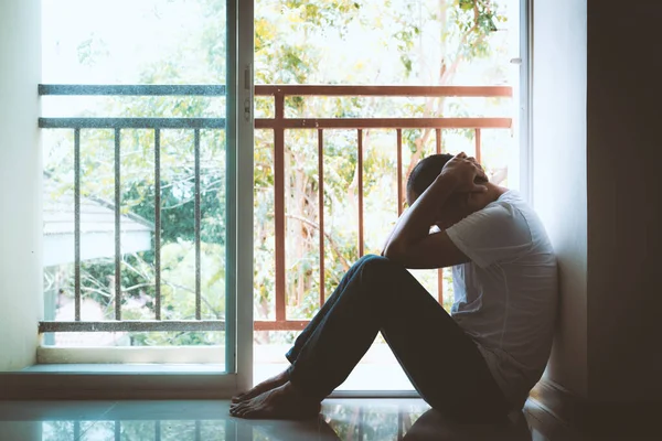 Sadness Man Looking Window Dramatic Concept — Stock Photo, Image