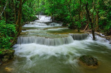 Huay Mae Khamin Şelaleleri Srinakarin Ulusal Parkı 'nda derin ormanlarda, Kanchanaburi, Tayland
