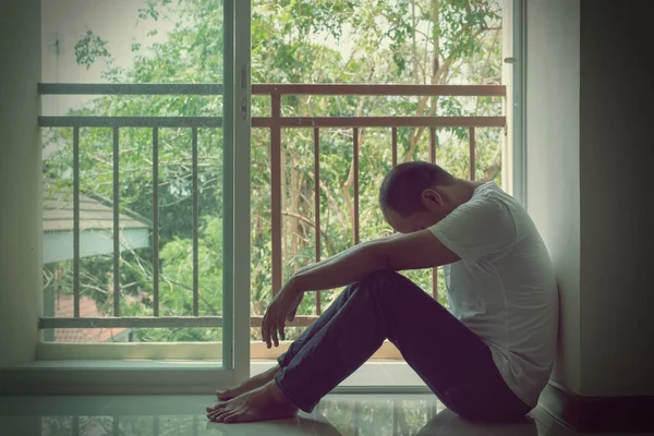 Sadness Man Looking Window Dramatic Concept — Stock Photo, Image