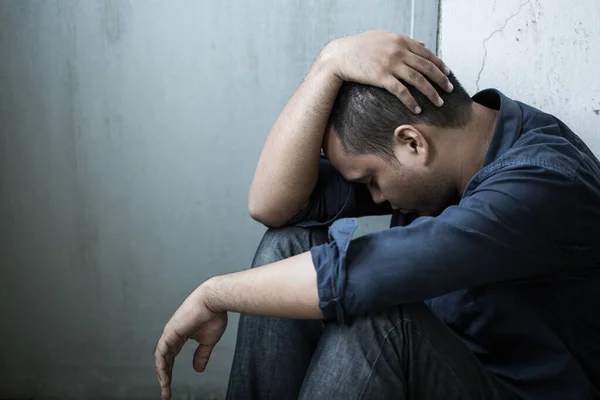 Depressed Man Sitting Head Hands Dramatic Concept — Stock Photo, Image