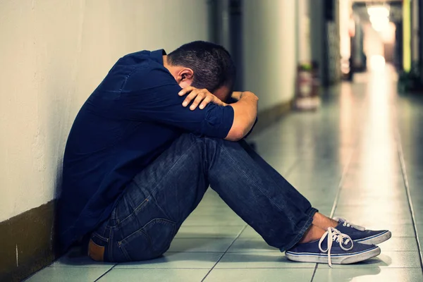 Depressed Man Sitting Head Hands Dramatic Concept — Stock Photo, Image