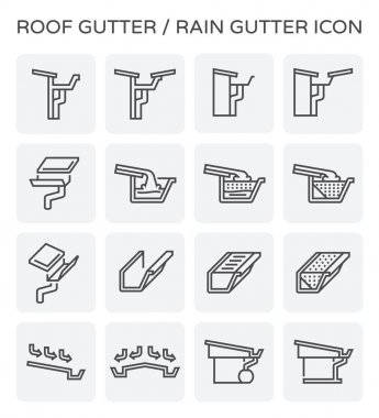 Çatı oluk ve drenaj sistemi Icon set.