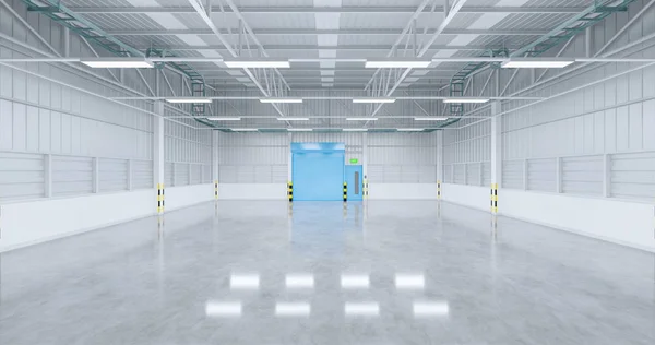 Renderowanie Fabryki Drzwi Okiennych Podłogi Betonowej Tle Przemysłowym — Zdjęcie stockowe