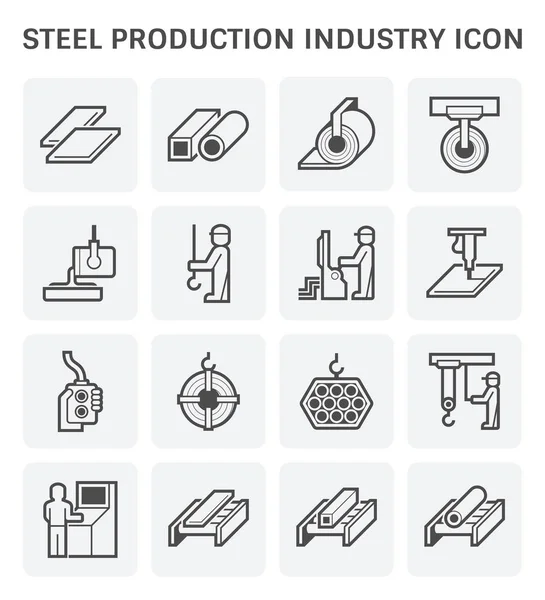 Industria Produzione Dell Acciaio Progettazione Icone Vettoriali Metallurgiche — Vettoriale Stock