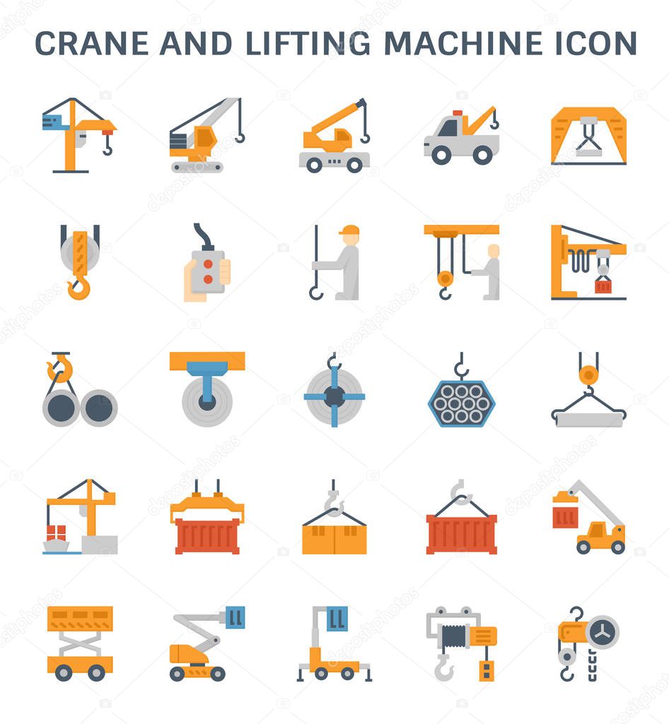 Crane and lifting machine vector icon set design.