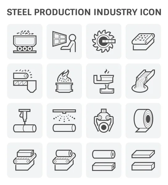 Conjunto Iconos Industria Producción Acero Metalurgia — Vector de stock