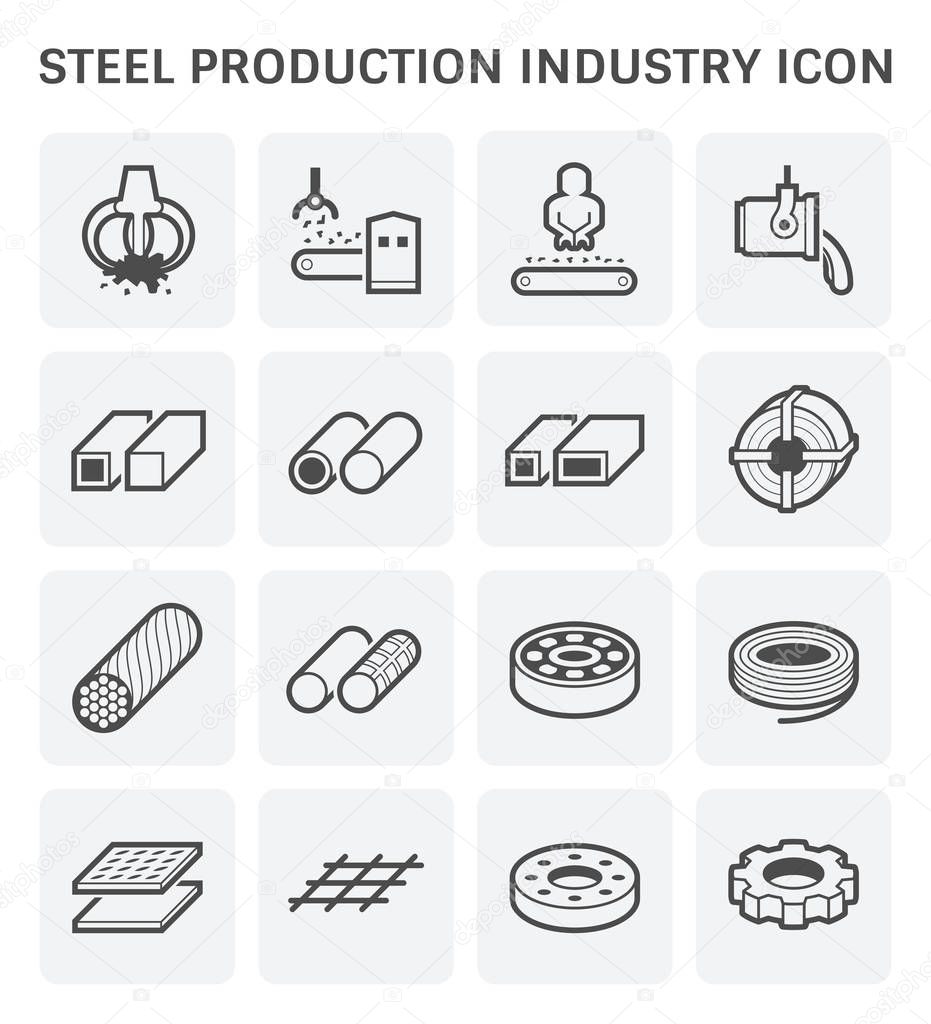 Vector line icon of steel production and pipe.